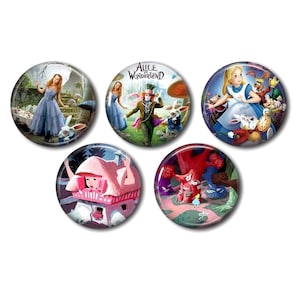 Resin cabochons 25 or 20 mm of your choice, to glue, round, set of 5, Alice 10, Wonderland, Wonderland