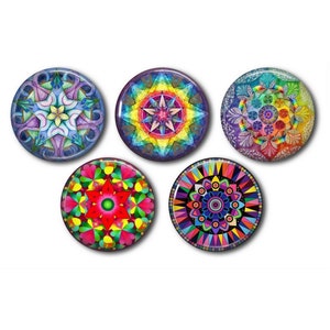 Cabochons résine 25mm ou 20mm lot de 5 au choix, rond, à coller - Mandala, kaléidoscope 01
