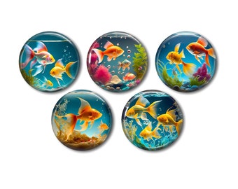 Lot 5 cabochons résine, à coller, rond, au choix 20 ou 25 mm Aquarium Poisson Bocal