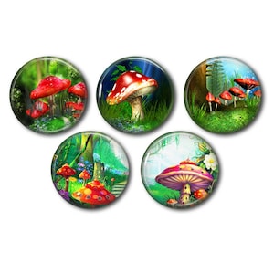 Lot 5 cabochons résine, à coller, rond, au choix 20 ou 25 mm Champignon 01