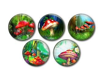 Lot 5 resin cabochons, to glue, round, choice of 20 or 25 mm Mushroom 01