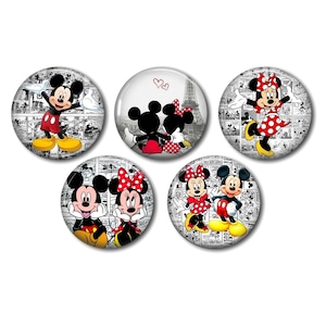 Cabujones de resina, 25 o 20 mm a elegir, para pegar, redondos, juego de 5, vintage Mickey Minnie