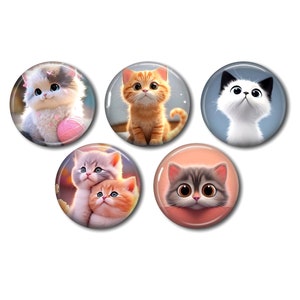 Cabochons résine 25mm ou 20mm lot de 5 au choix, rond, à coller - Chat Mignon 18
