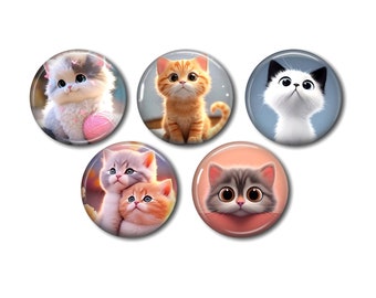 Cabochons résine 25mm ou 20mm lot de 5 au choix, rond, à coller - Chat Mignon 18