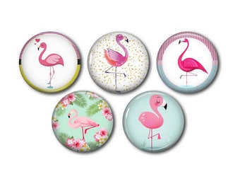 Cabochons résine 25mm ou 20mm lot de 5 au choix, rond, à coller - Flamant Rose 02