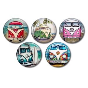 Cabochons résine 20 mm ou 25mm au choix, lot de 5 , rond, à coller - Départ Vacances Van WW Vanlife Camping