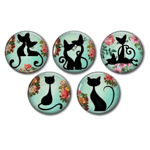 Cabochon résine 25mm ou 20 mm au choix,à coller, rond, lot de 5, Chat noir 10