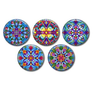 Hars cabochons 25mm of 20mm set van 5 naar keuze, rond, om te plakken - Mandala, caleidoscoop Blauw 06