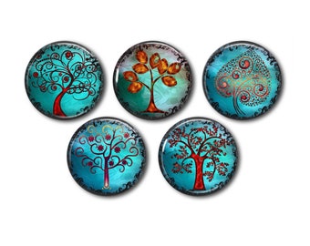 Cabochons résine 25mm ou 20mm lot de 5 au choix, rond, à coller - Arbre Merveilleux 07