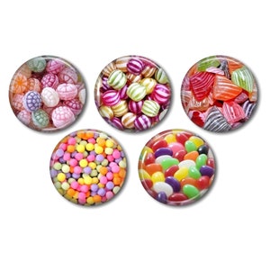 Cabochons résine 25 mm ou 20 mm lot de 5 au choix, rond, à coller, Bonbons, gourmandise