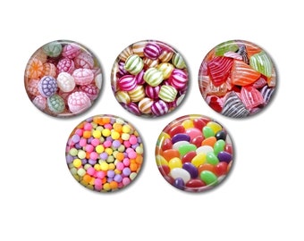 Cabochons résine 25 mm ou 20 mm lot de 5 au choix, rond, à coller, Bonbons, gourmandise