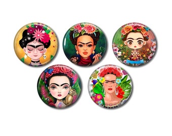 Lot 5 cabochons résine ronds, 20 ou 25 mm au choix, à coller - Frida 01