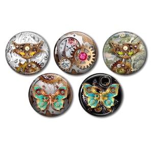 Cabochões de resina, 25 ou 20 mm à sua escolha, para colar, redondos, conjunto de 5, Steampunk 02 Butterfly Cat