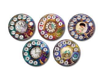 Lot 5 resin cabochons, to glue, round, 20 or 25 mm of your choice, Vintage Telephone Dial