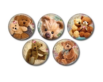 Resin cabochons 25 mm or 20 mm of your choice, set of 5, round, to glue - Bear Ourson Vintage Toy