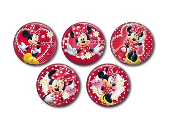 Lot 5 resin cabochons, to stick, round, choice 20, 25mm Minnie, 01