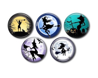 Resin cabochons 25mm or 20mm set of 5 of your choice, round, to stick - Halloween Witch 02