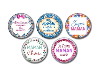 Resin cabochons 25 mm or 20 mm of your choice, set of 5, round, to glue - Maman 02