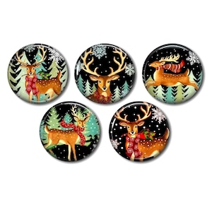 Cabochons résine 25mm ou 20mm lot de 5 au choix, rond, à coller - Renne Cerf Noël