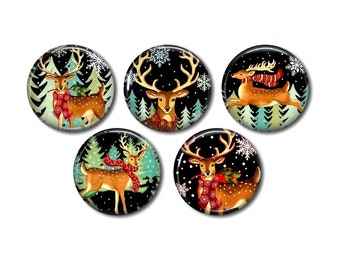 Resin cabochons 25mm or 20mm set of 5 of your choice, round, to glue - Reindeer Deer Christmas