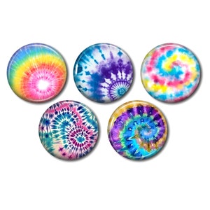 Lot 5 cabochons résine rond, à coller, au choix 20 ou 25 mm Motif Tie and Dye Bohême Seventies Hippie