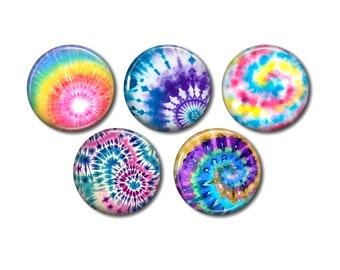 Lot of 5 round resin cabochons, to stick, of your choice 20 or 25 mm Tie and Dye Bohemian Seventies Hippie motif