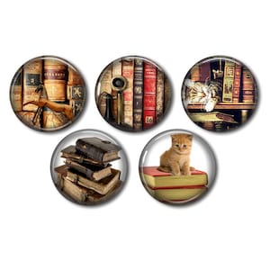 Lot of 5 resin cabochons, to glue, round, of your choice 20 or 25 mm Books Library 01