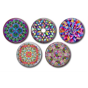 Lot 5 cabochons résine, à coller, rond, au choix 20 ou 25 mm Mandala, kaléidoscope 05