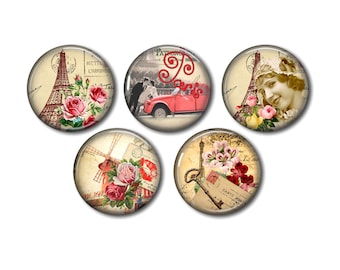 Resin cabochons 25mm or 20mm set of 5 of your choice, round, to glue - Paris Vintage 03