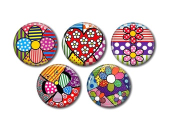Lot of 5 resin cabochons, to stick, round, of your choice 20 or 25 mm Graphic motif Naif Drawing