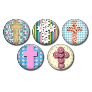 Cabochons résine 25 mm ou 20 mm au choix, lot de 5 , rond, à coller - Croix, pastel, fleuri