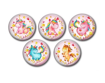 Cabochons résine 25mm ou 20mm lot de 5 au choix, rond, à coller - Licorne 05