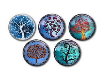 Cabochons résine 25mm ou 20mm lot de 5 au choix, rond, à coller - Arbre Merveilleux 04