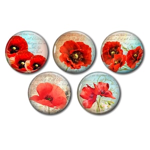 Cabujones de resina, 25 o 20 mm a elegir, para pegar, redondos, juego de 5, Coquelicot 04