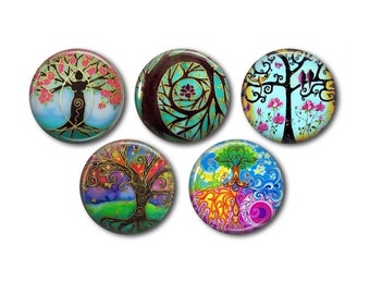 Cabochons résine 25mm ou 20mm lot de 5 au choix, rond, à coller - Arbre de vie 04