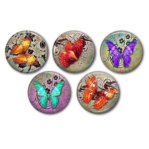 Cabochons résine 25mm ou 20mm lot de 5 au choix, rond, à coller - Papillon 03