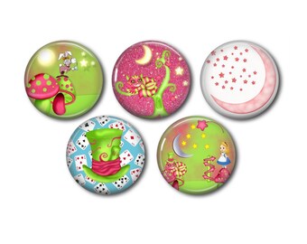 Resin cabochons 25mm or 20mm set of 5 of your choice, round, to stick - Alice, 03, Wonderland, Wonderland