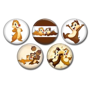 Cabochons résine 25 mm ou 20 mm au choix, lot de 5, rond, à coller - Tic & Tac, Chip and Dale