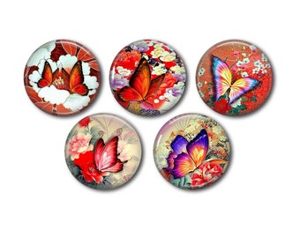 Resin cabochons, 25 or 20 mm of your choice, to glue, round, set of 5, Butterfly 10