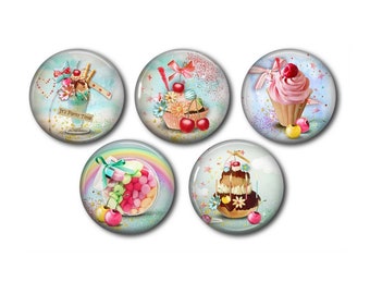 Resin cabochons 25 mm or 20 mm set of 5 of your choice, round, to stick - Gourmandise Coupe Glace Chocolat 02