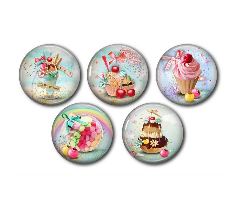 Resin cabochons 25 mm or 20 mm set of 5 of your choice, round, to stick Gourmandise Coupe Glace Chocolat 02 image 1