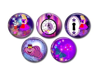 Resin cabochons 25mm or 20mm set of 5 of your choice, round, to stick - Alice, 04, Wonderland, Wonderland