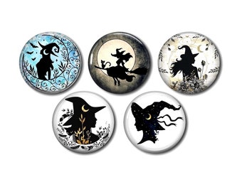 Resin cabochons 25mm or 20mm set of 5 of your choice, round, to glue - Witch Halloween 04