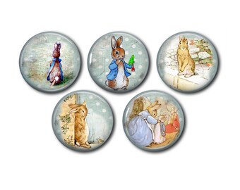 Cabochons résine, 25 ou 20 mm au choix,à coller, rond, lot de 5, Peter Rabbit, Lapin 03