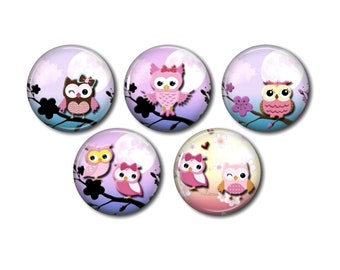 Round resin cabochon 25 or 20 mm of your choice, to glue, set of 5, Owl in the moonlight 01