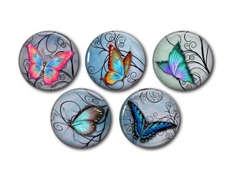 Set of 5 resin cabochons, to glue, round, choice of 20 or 25 mm Butterfly 02