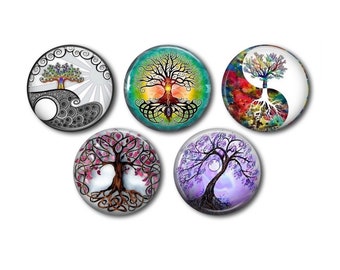 Resin cabochons, 25 or 20 mm of your choice, to glue, round, set of 5, Tree of life 05