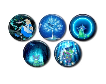 Resin cabochons 25mm or 20mm set of 5 of your choice, round, to stick - Alice, Wonderland, Wonderland, 01