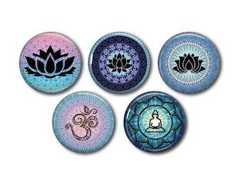 Resin-Cabochon, 25 oder 20 mm nach Wahl, rund, zum Kleben, 5er-Set, Yoga 01