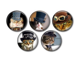 Cabochons résine 25mm ou 20mm lot de 5 au choix, rond, à coller - Chat Steampunk 01